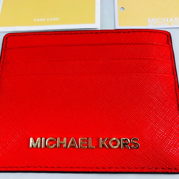New! Michael Kors Bright Red Leather Card Case - Picture 2 of 7